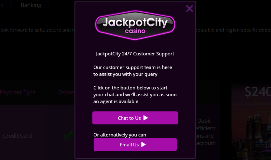 Jackpot Cityn Asiakastuki