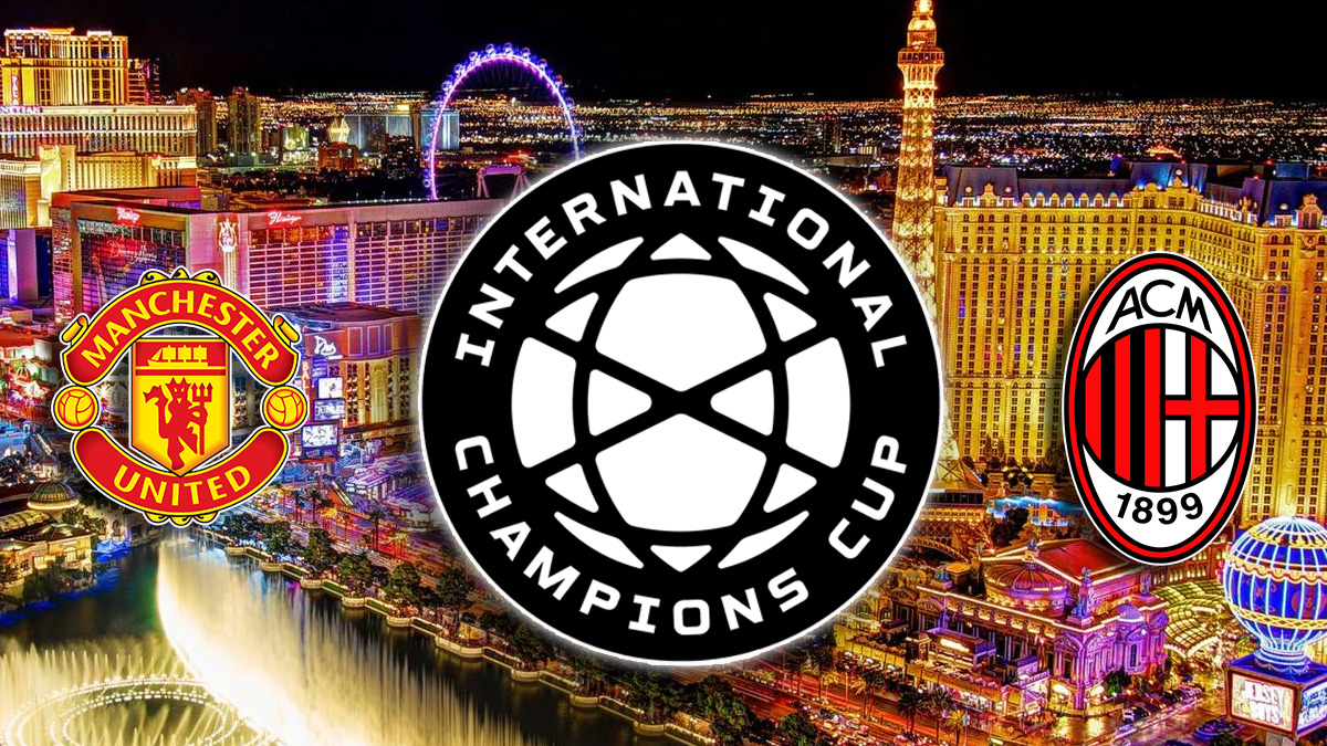 International Champions Cup Ja Manchester Unitedin Ja Milanin Logo Las Vegasin Stripin Yllä Yöllä