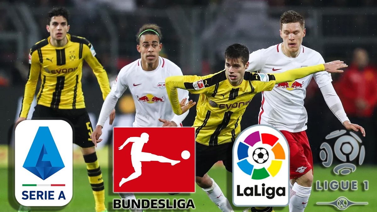 La Liga ja Serie A sekä Bundesliiga ja Ligue 1 logot Borussia Dortmund vs RB Leipzig