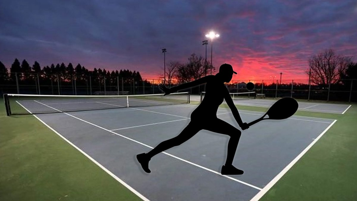 Tenniskenttä Yöllä Musta Naistennis Siluetti