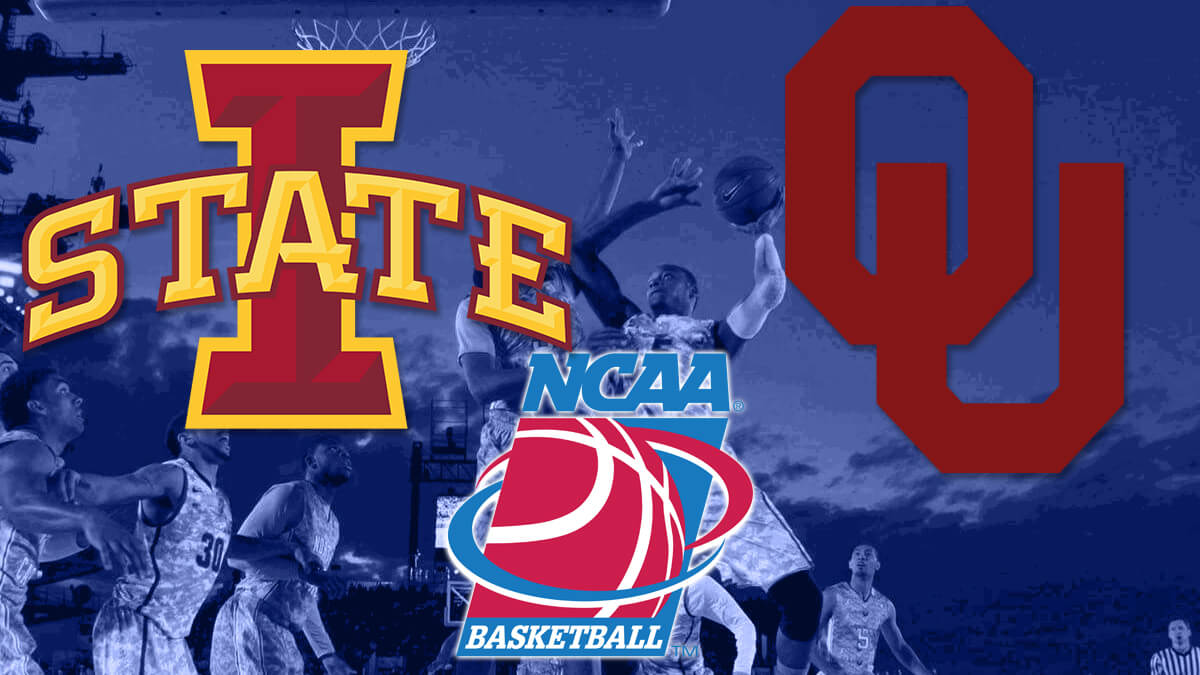 Iowa State Cyclones vs Oklahoma Sooners logot-NCAA koripallo Logo-College koripallo joukkueet pelaa taustalla